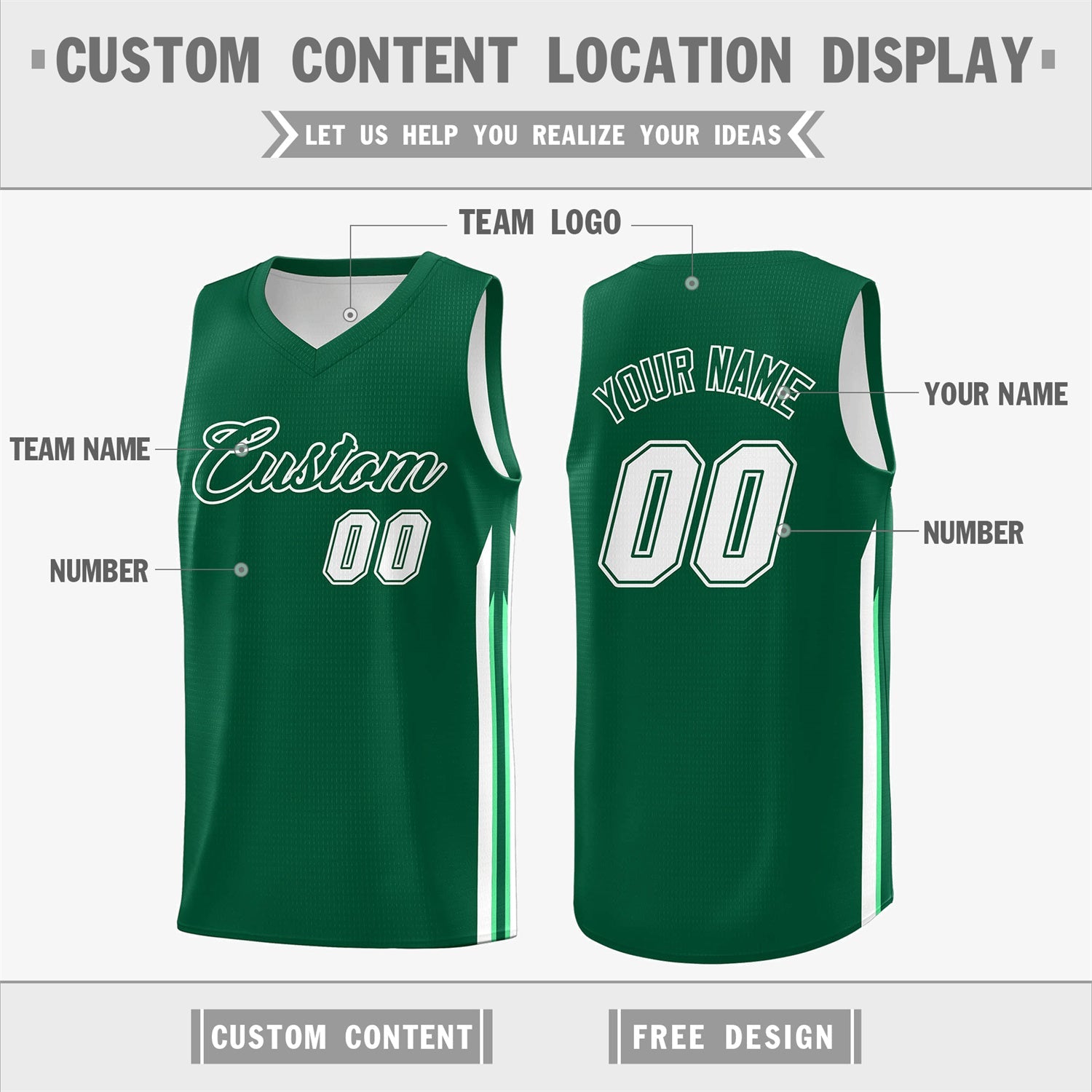 Custom Green White Double Side Tops Men Training Basketball Jersey