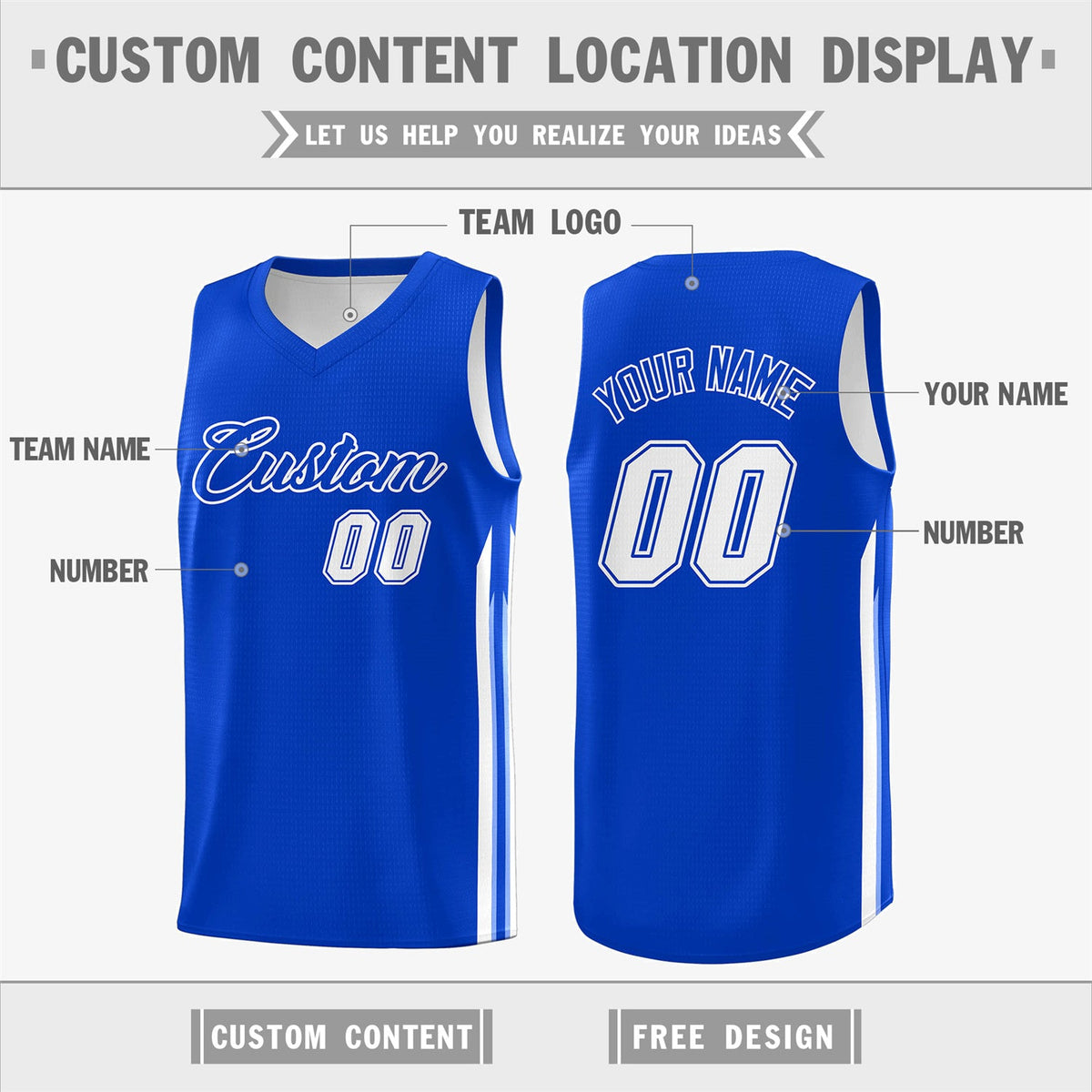 Custom Royal White Double Side Tops Men Training Basketball Jersey