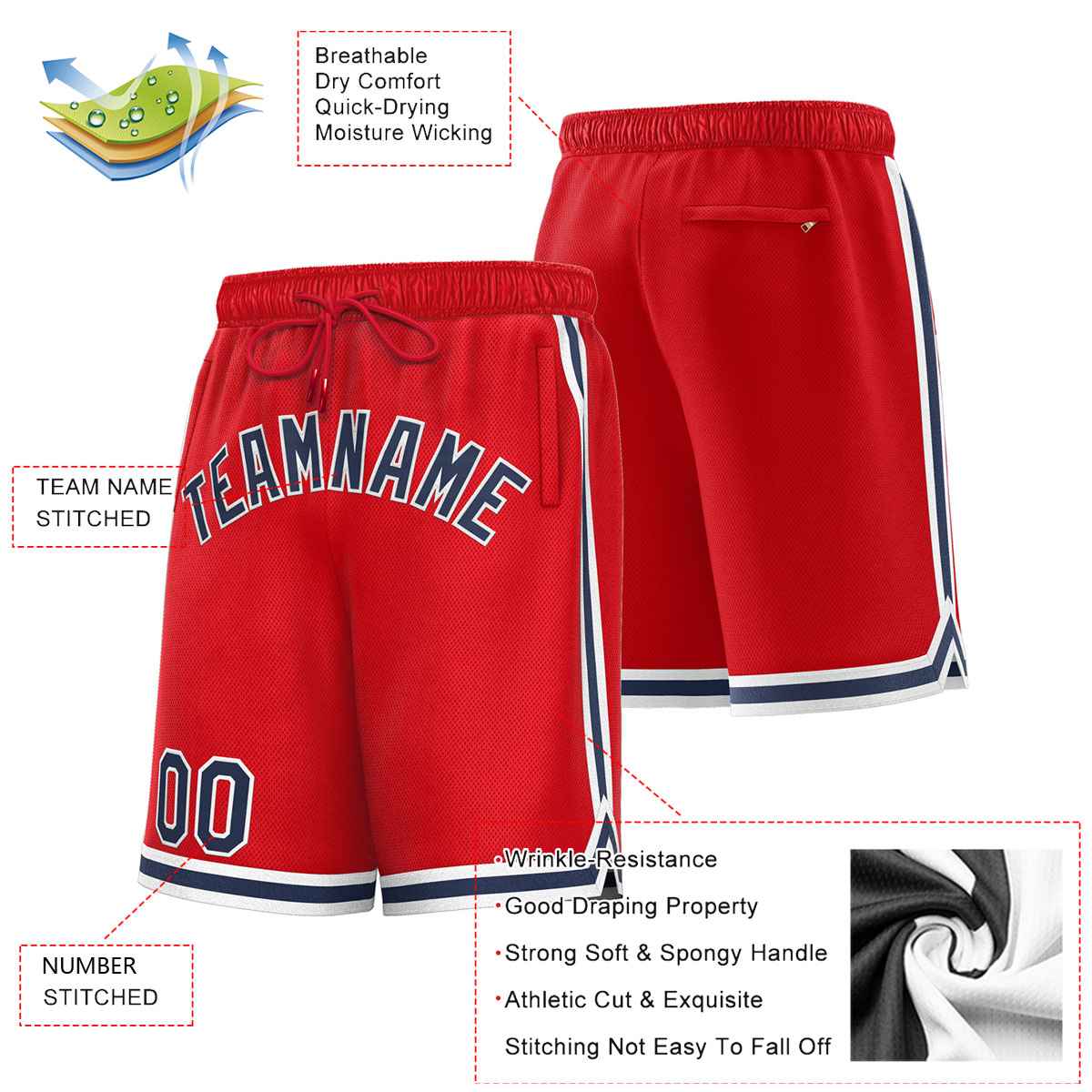 Custom Red Navy-White Sport Basketball Shorts