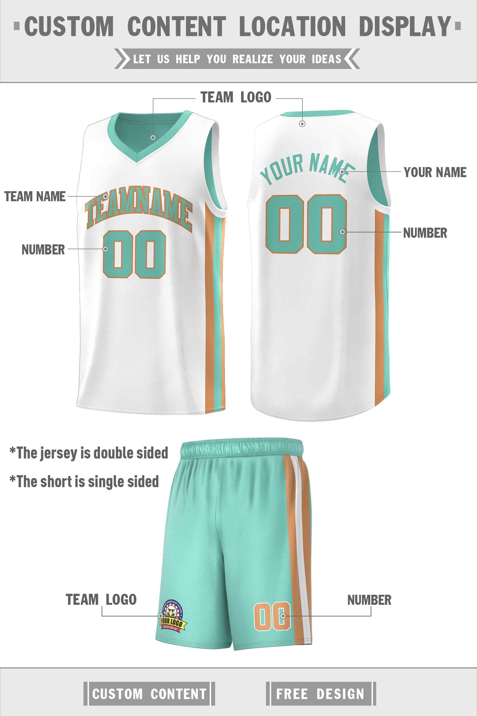 Custom White Aqua-Old Gold Double Side Sets Men Basketball Jersey