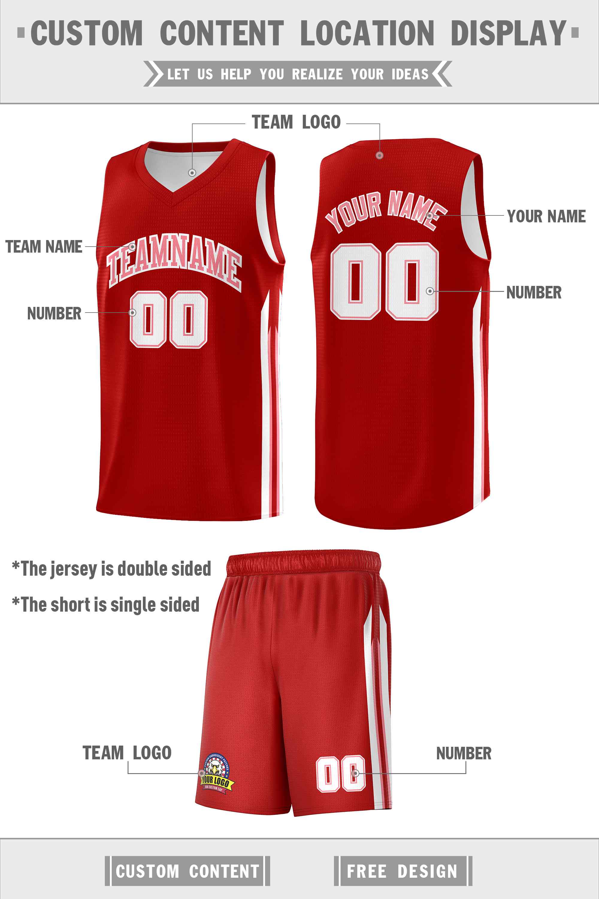 Custom Red White Double Side Sets Men Basketball Jersey