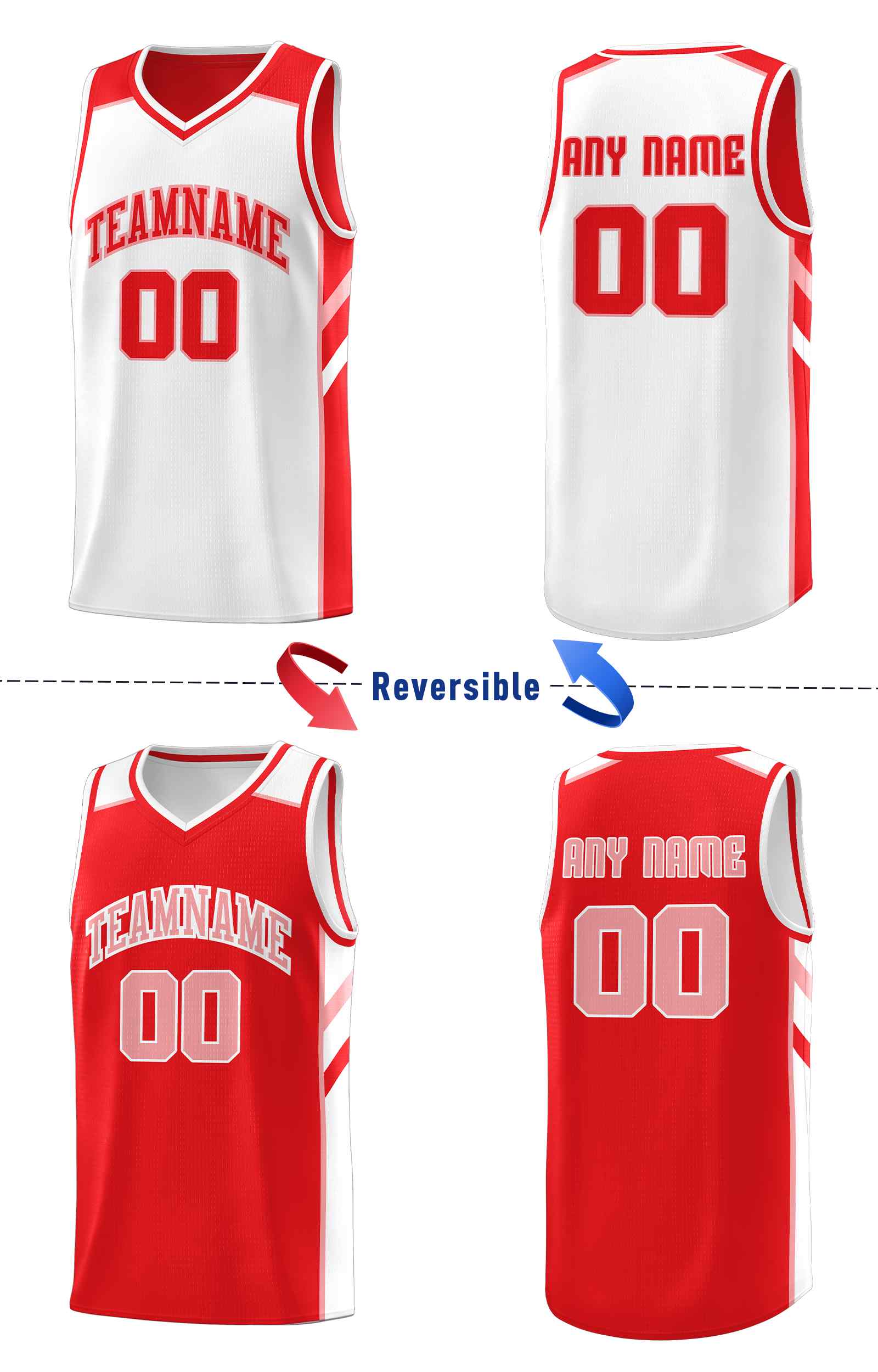 Custom Red White-Pink Double Side Sets Men Basketball Jersey