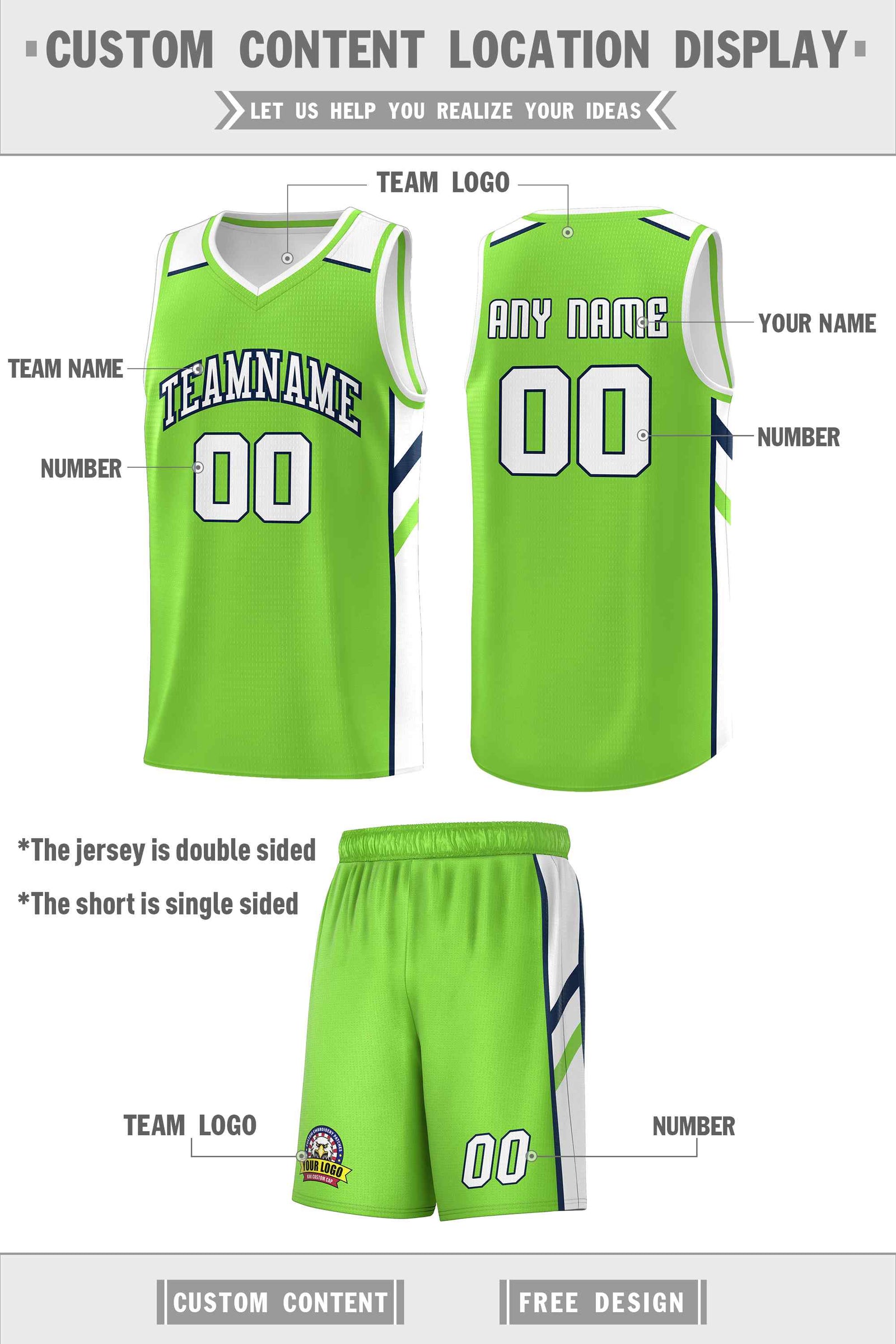 Custom Neon Green White Double Side Sets Men Basketball Jersey