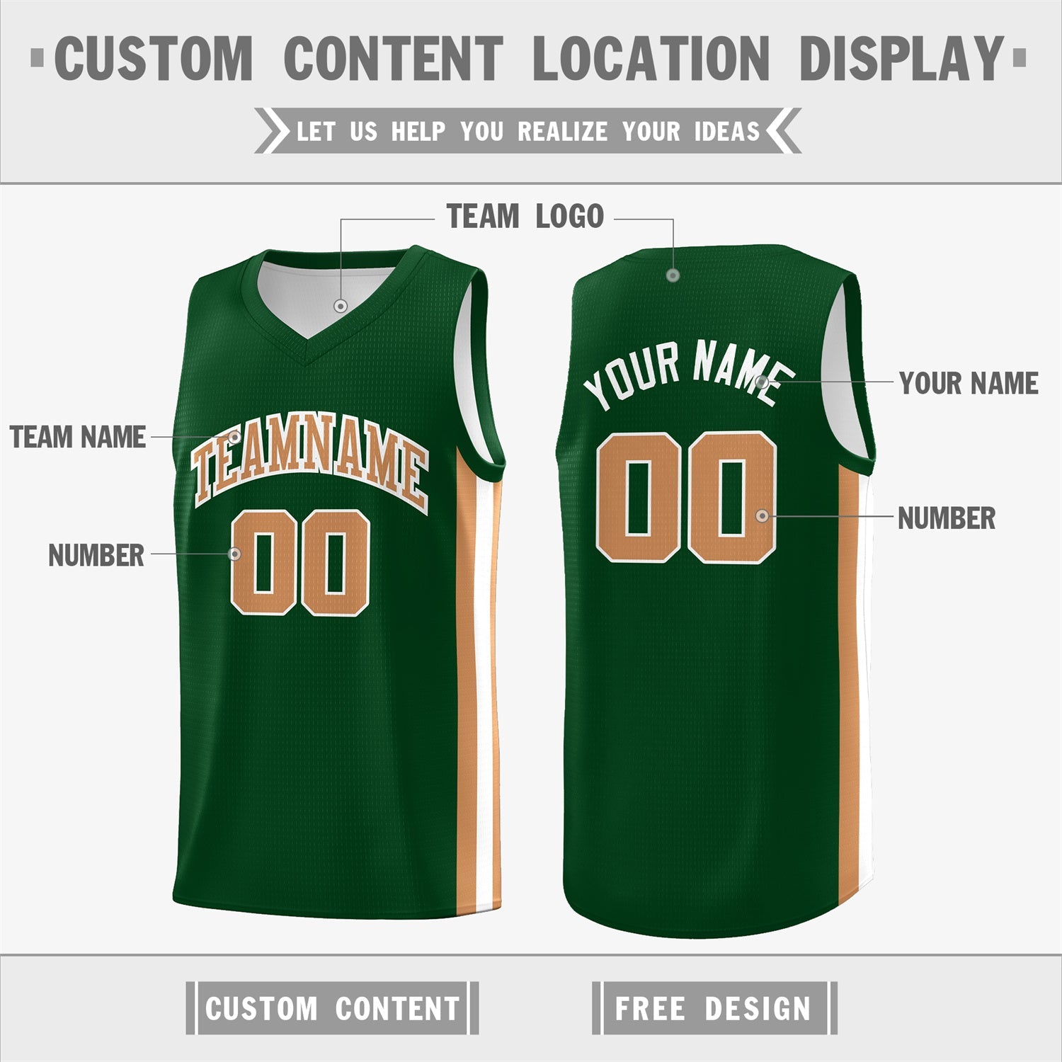 Custom Green Khaki-White Double Side Tops Basketball Jersey