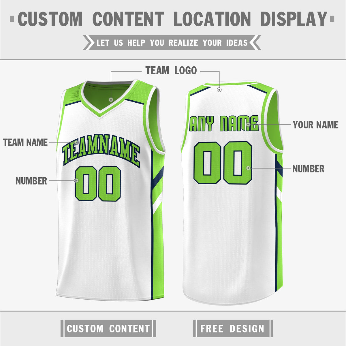 Custom Neon Green White Double Side Tops Basketball Jersey