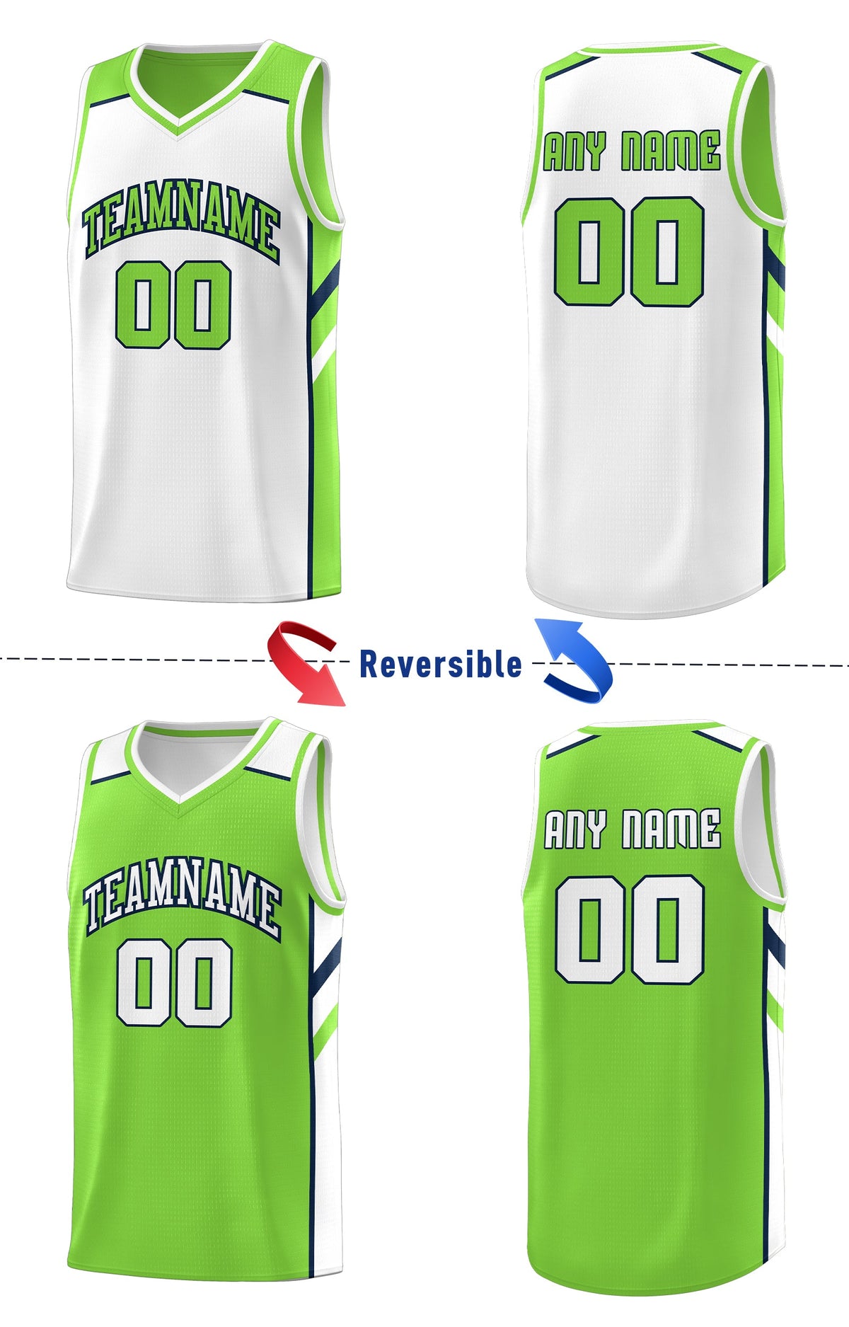Custom Neon Green White Double Side Tops Basketball Jersey
