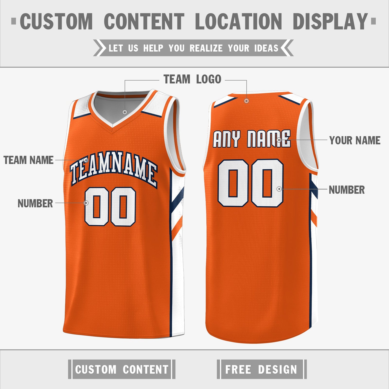 Custom Orange White Double Side Tops Athletic Basketball Jersey