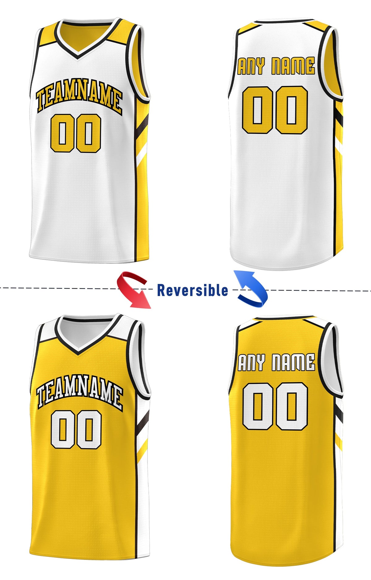 Custom Yellow White Double Side Tops Men Sports Basketball Jersey