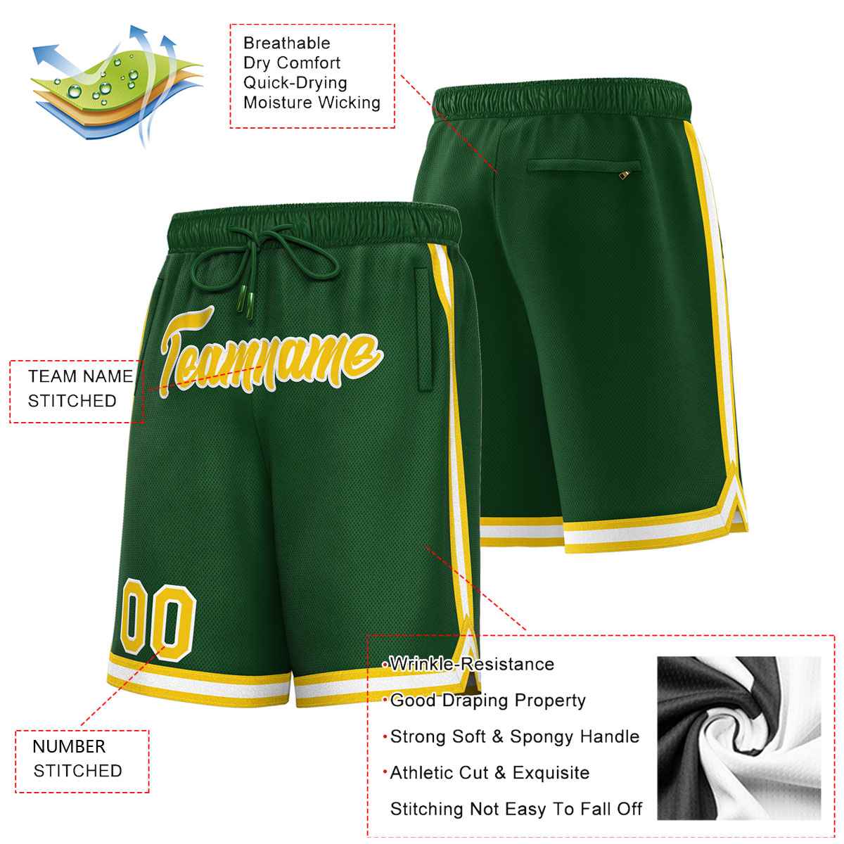 Custom Green Yellow-White Sport Basketball Shorts