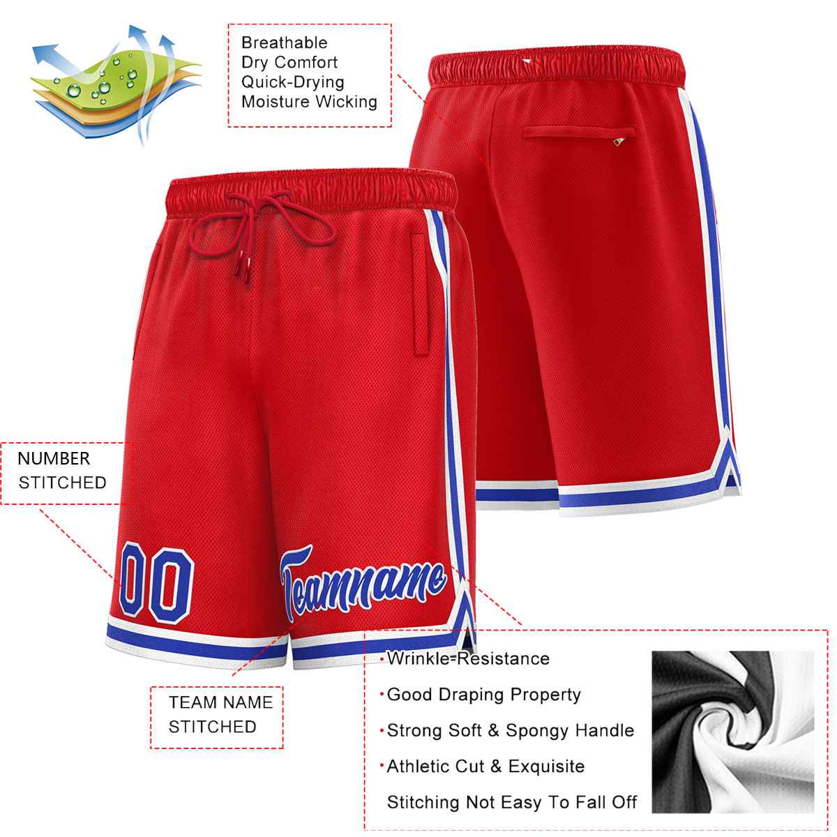Custom Red Royal-White Sport Basketball Shorts