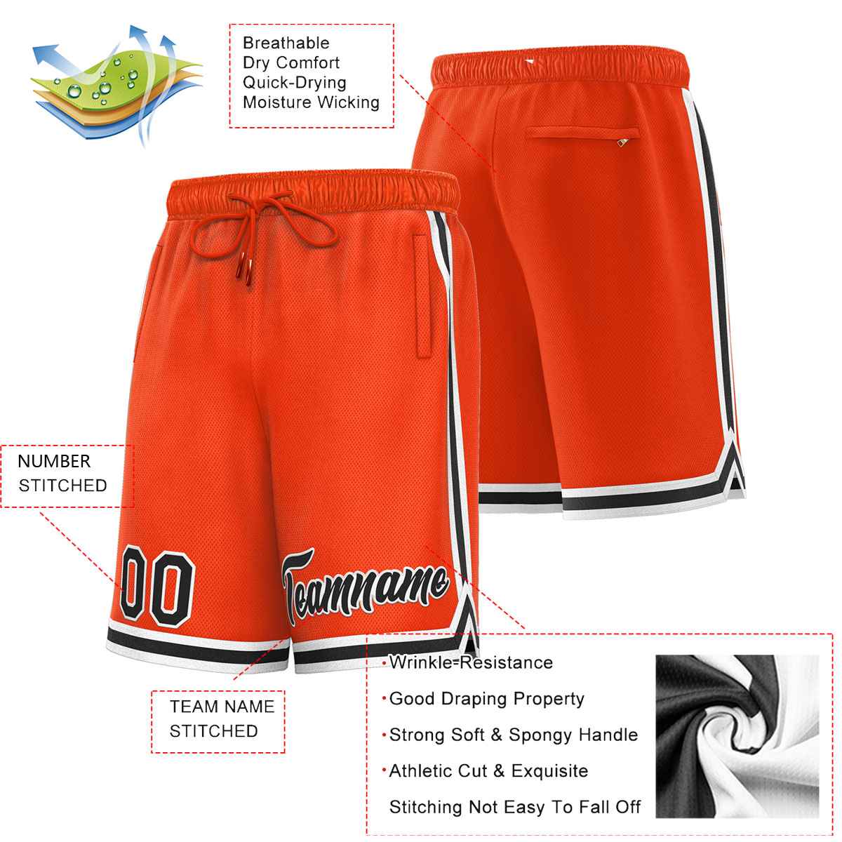 Custom Orange Black-White Sport Basketball Shorts