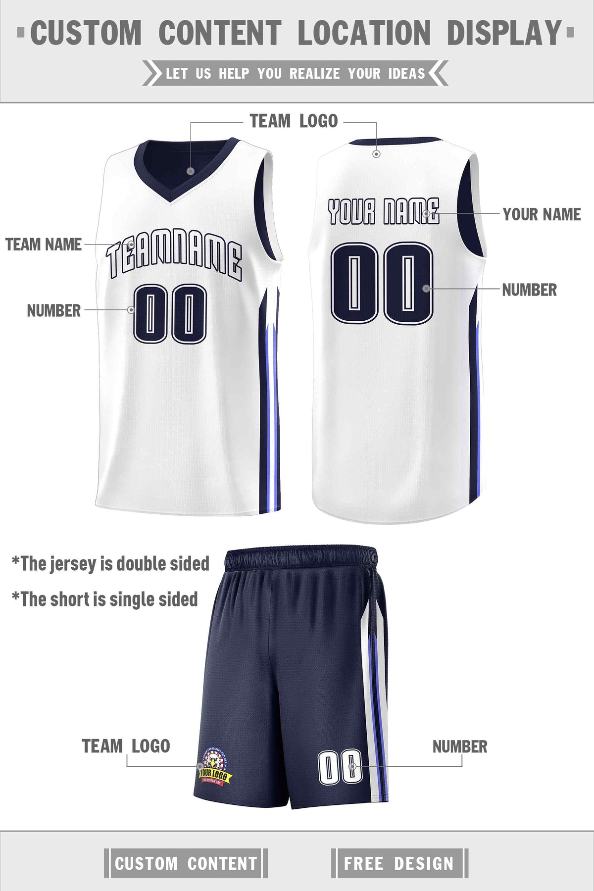 Custom Navy White Double Side Sets Men Basketball Jersey