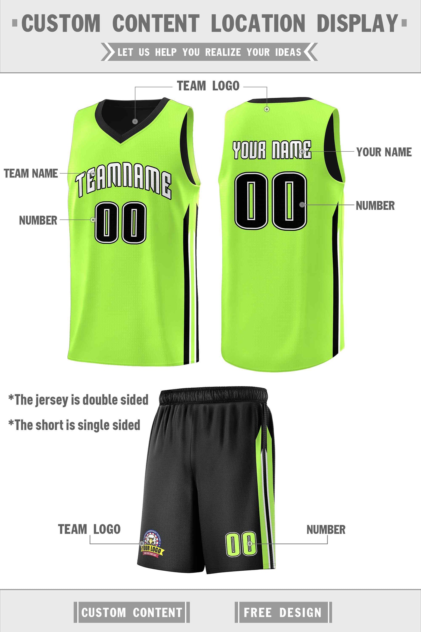 Custom Black Neon Green Double Side Sets Men Basketball Jersey