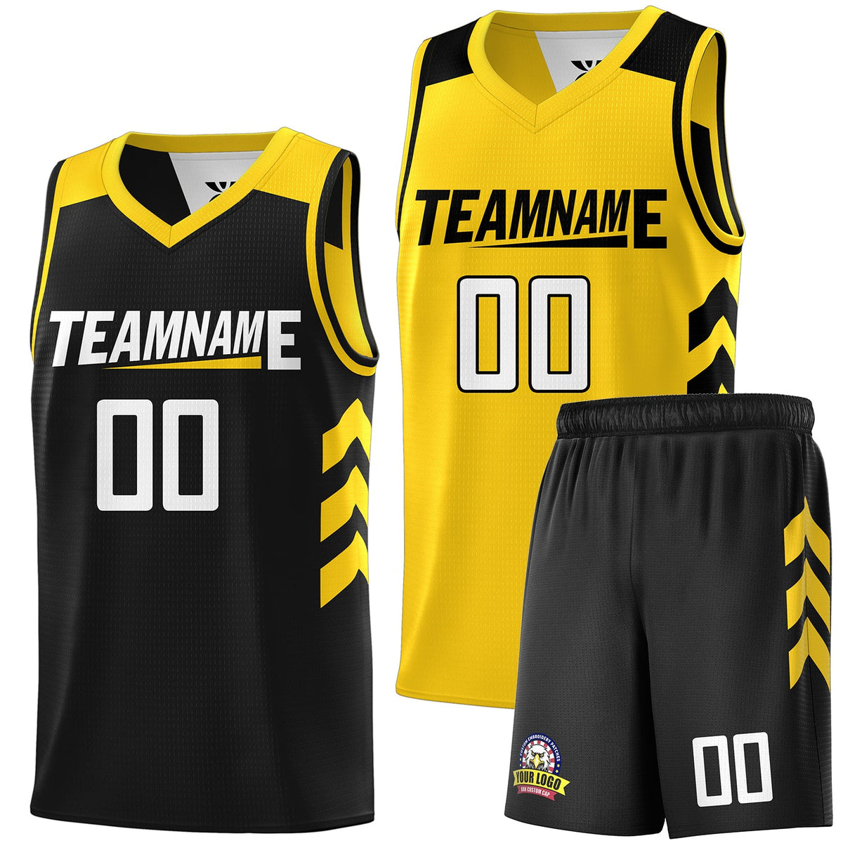 Custom Black Yellow Double Side Sets Personalized Basketball Jersey