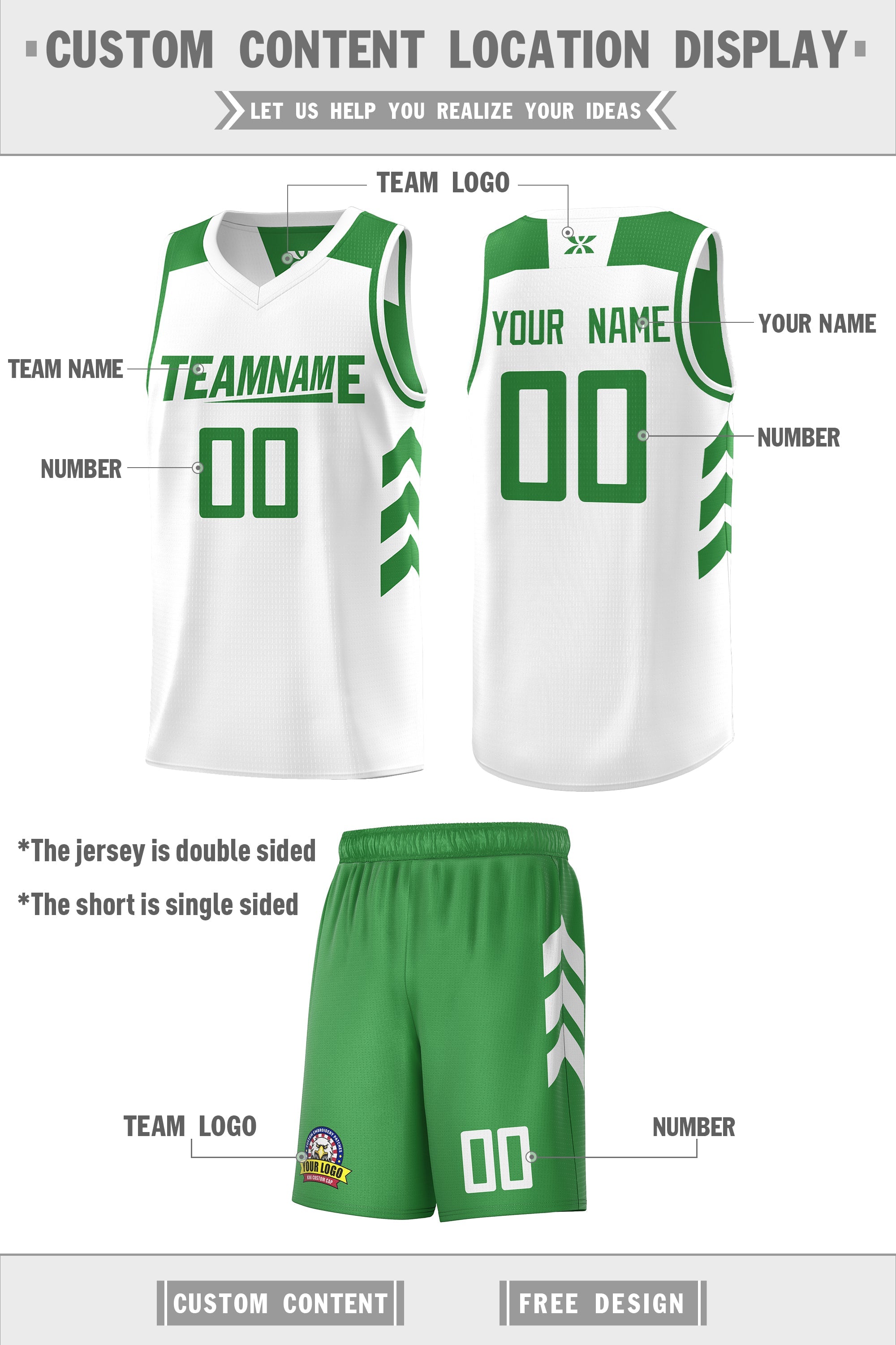 Custom Green White Double Side Sets Personalized Basketball Jersey