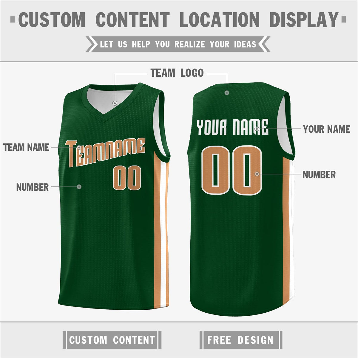 Custom Green-Khaki Double Side Tops Basketball Jersey