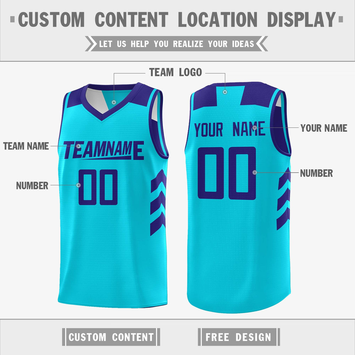 Custom Royal Aqua Reversible Double Side Tops Basketball Jersey