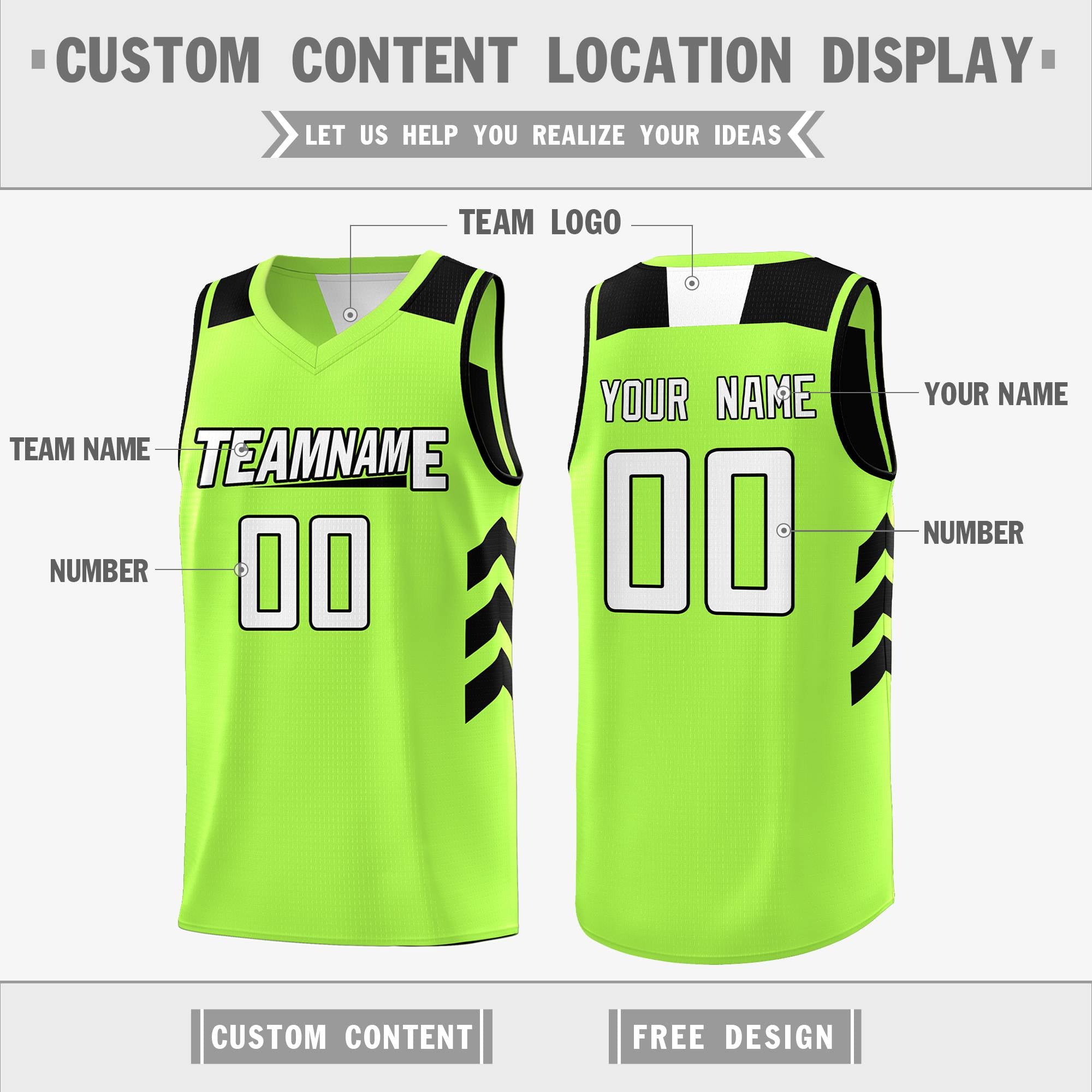 Custom Black Neon Green-White Reversible Double Side Tops Basketball Jersey