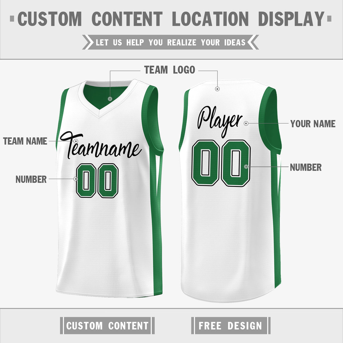 Custom Green White Double Side Tops Basketball Jersey