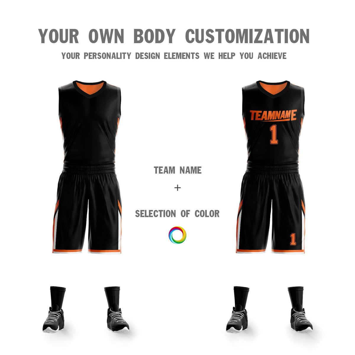 Custom Black Orange Double Side Sets Design Sportswear Basketball Jersey