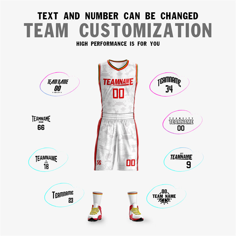 Custom White Red Double Side Sets Basketball Jersey