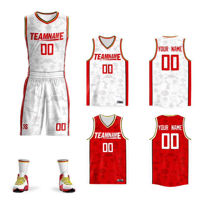 Custom White Red Double Side Sets Basketball Jersey