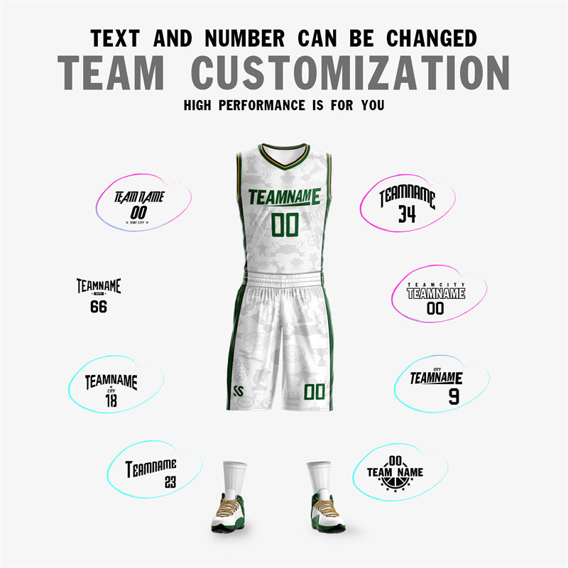 Custom White Green-Green Double Side Sets Basketball Jersey