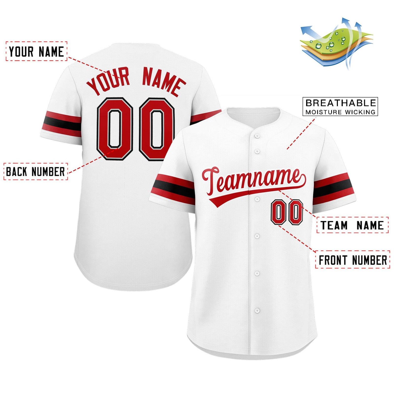 Custom White Red-White Classic Style Authentic Baseball Jersey