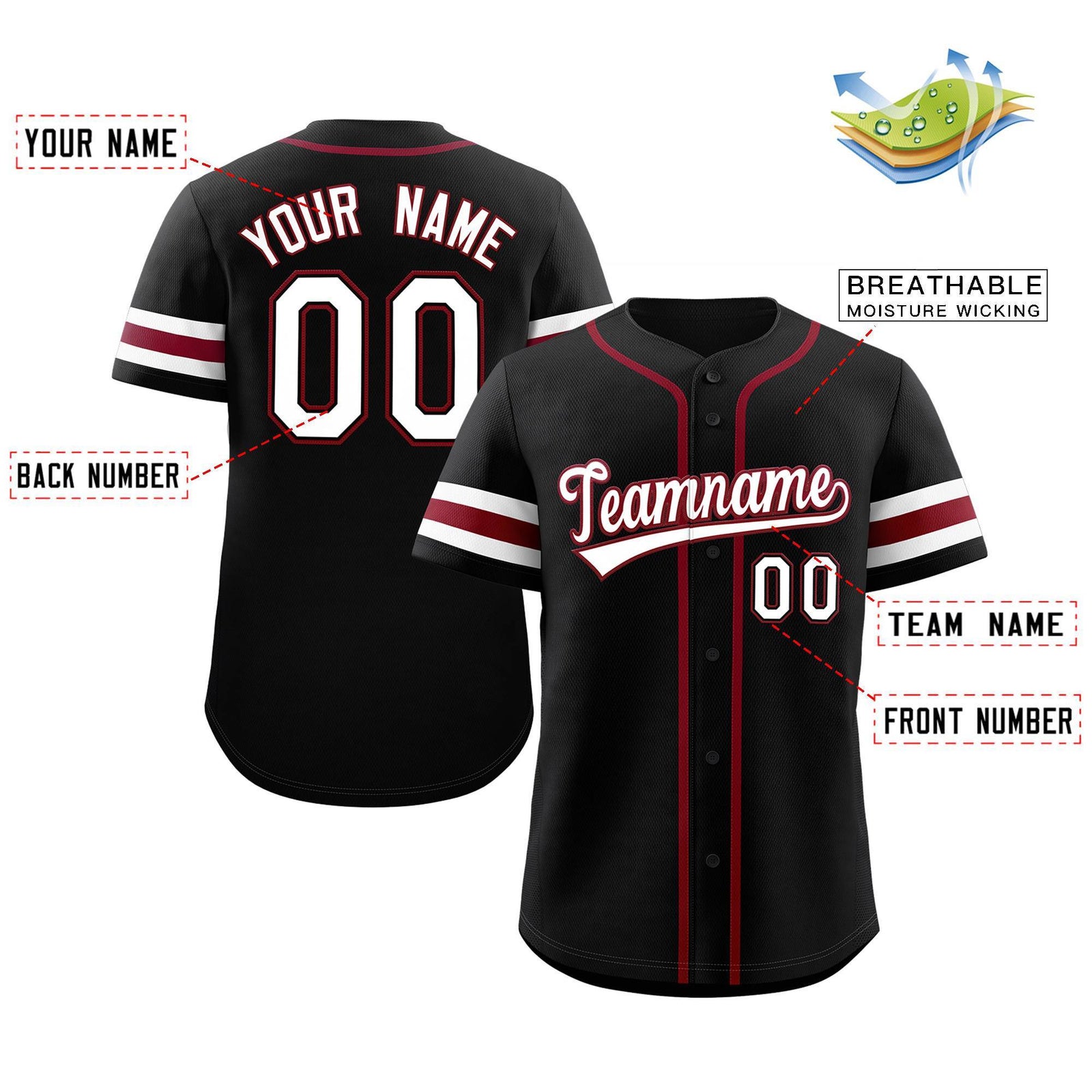 Custom Baseball Black White-Crimson Classic Style Authentic Baseball Jersey
