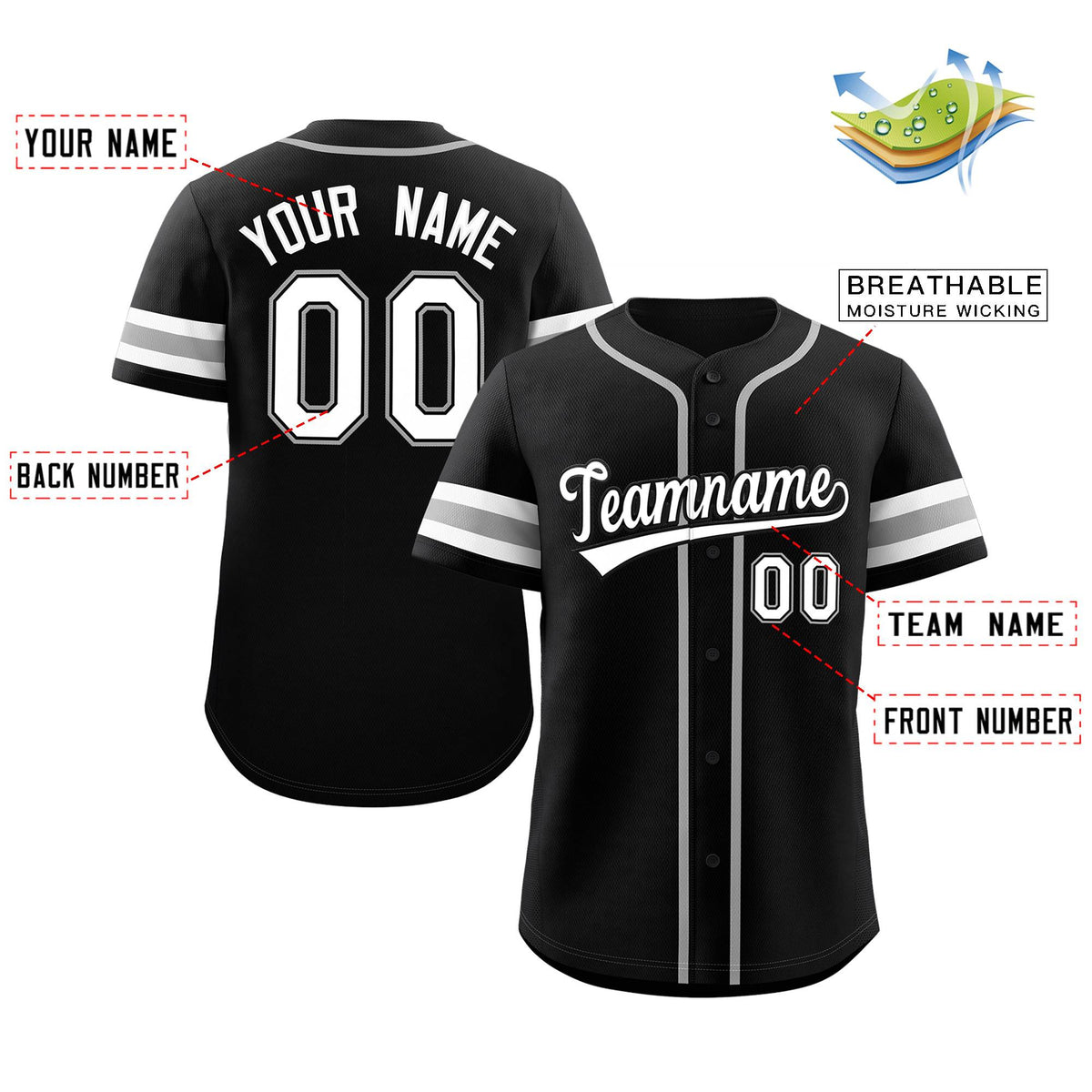 Custom Black White-Black Classic Style Authentic Baseball Jersey