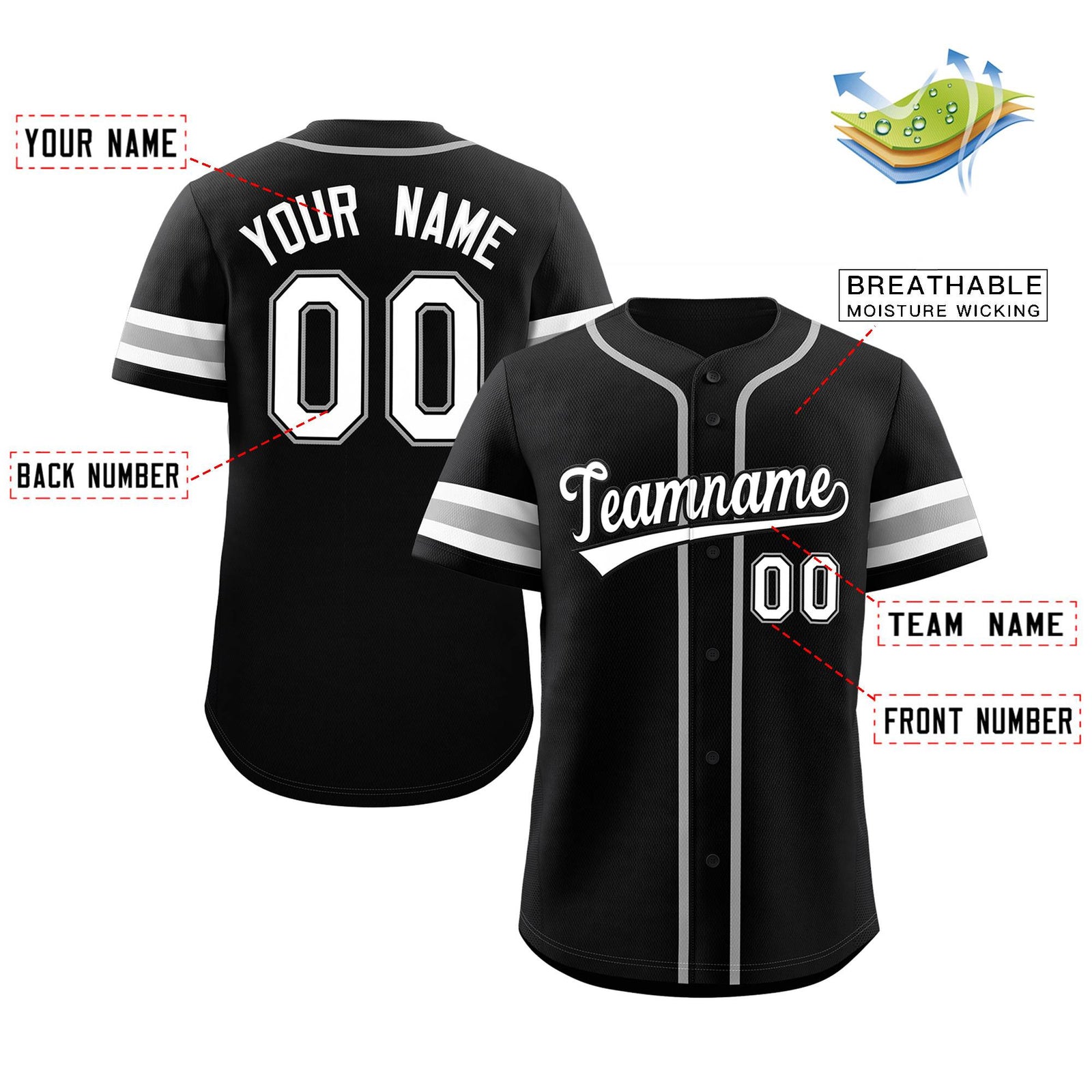 Custom Black White-Black Classic Style Authentic Baseball Jersey