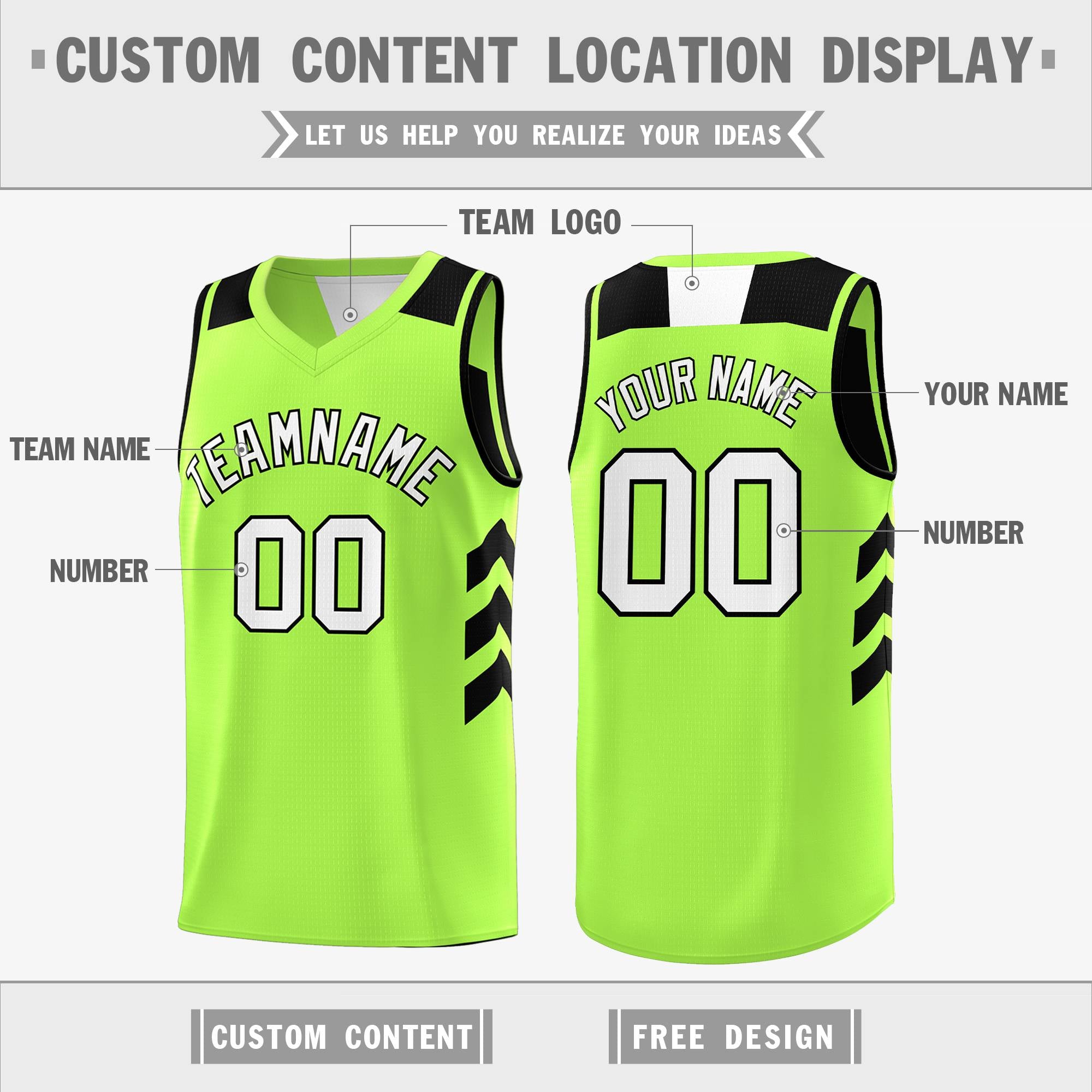 Custom Black Neon Green-White Reversible Double Side Tops Basketball Jersey