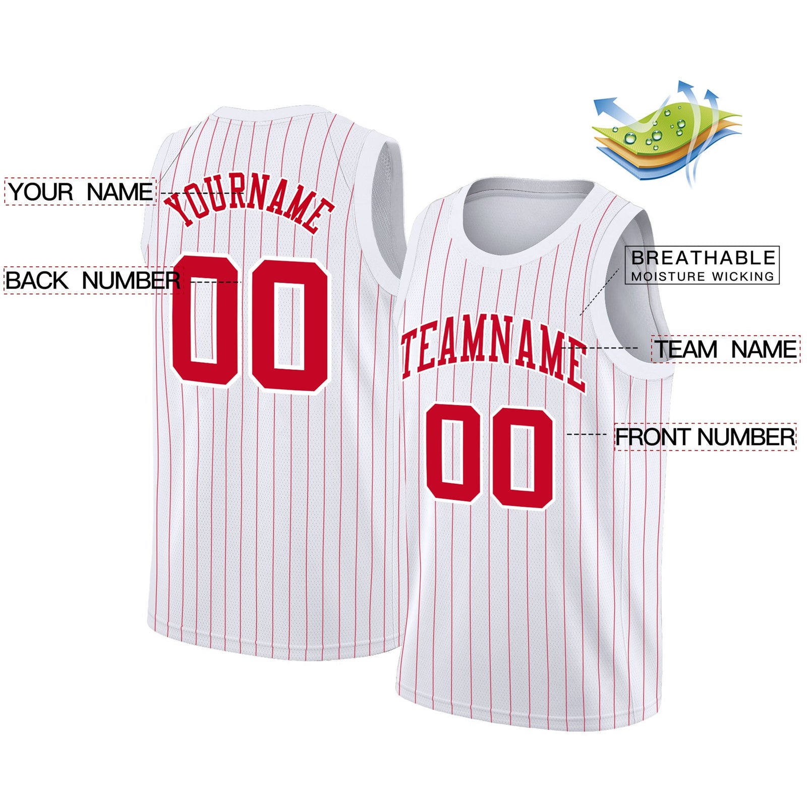 Custom White Red Stripe Fashion Tops Athletic Basketball Jersey