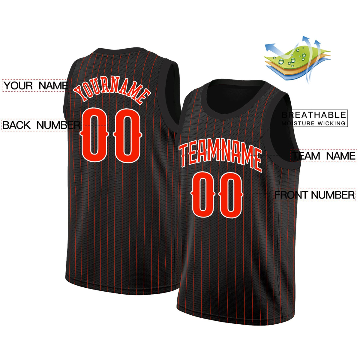 Custom Black Red-White Stripe Fashion Tops Breathable Basketball Jersey