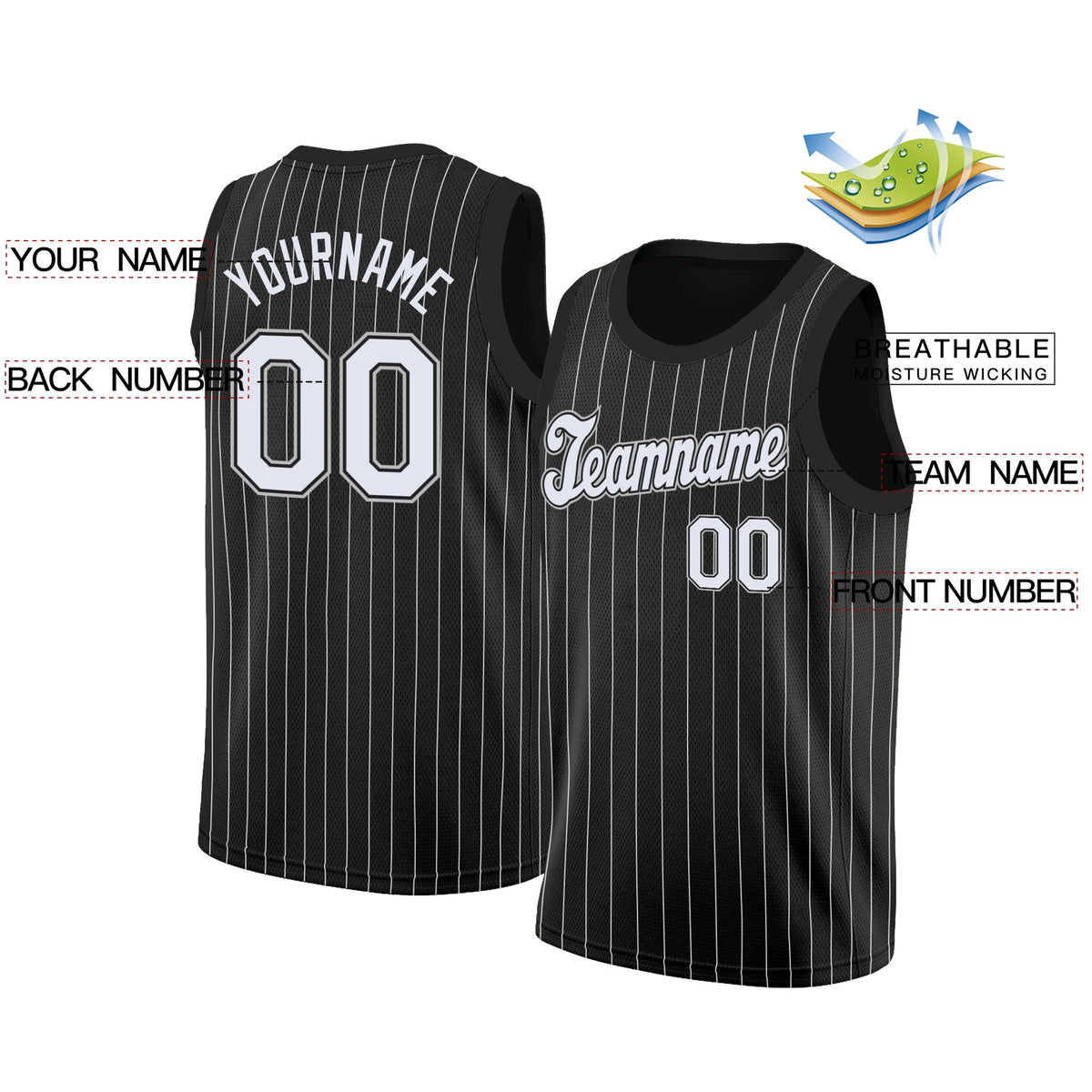 Custom Black White Black Stripe Fashion Tops Breathable Basketball Jersey