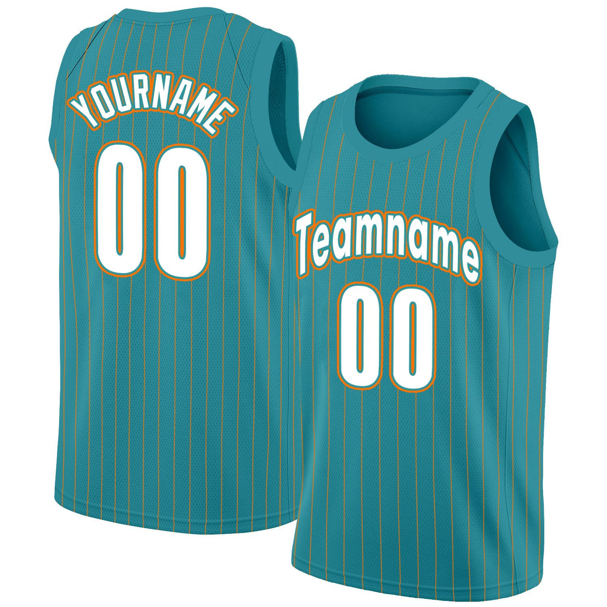 Custom Teal White Orange Stripe Fashion Tops Men/Boy Basketball Jersey