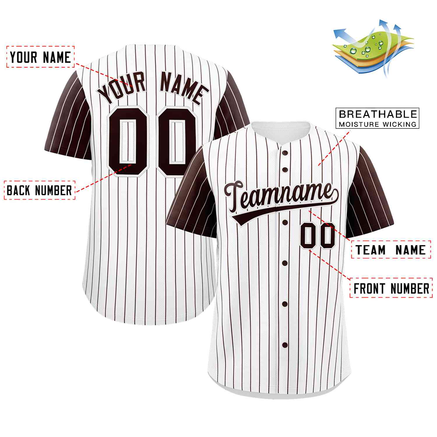 Custom White Brown Stripe Fashion Raglan Sleeves Authentic Baseball Jersey