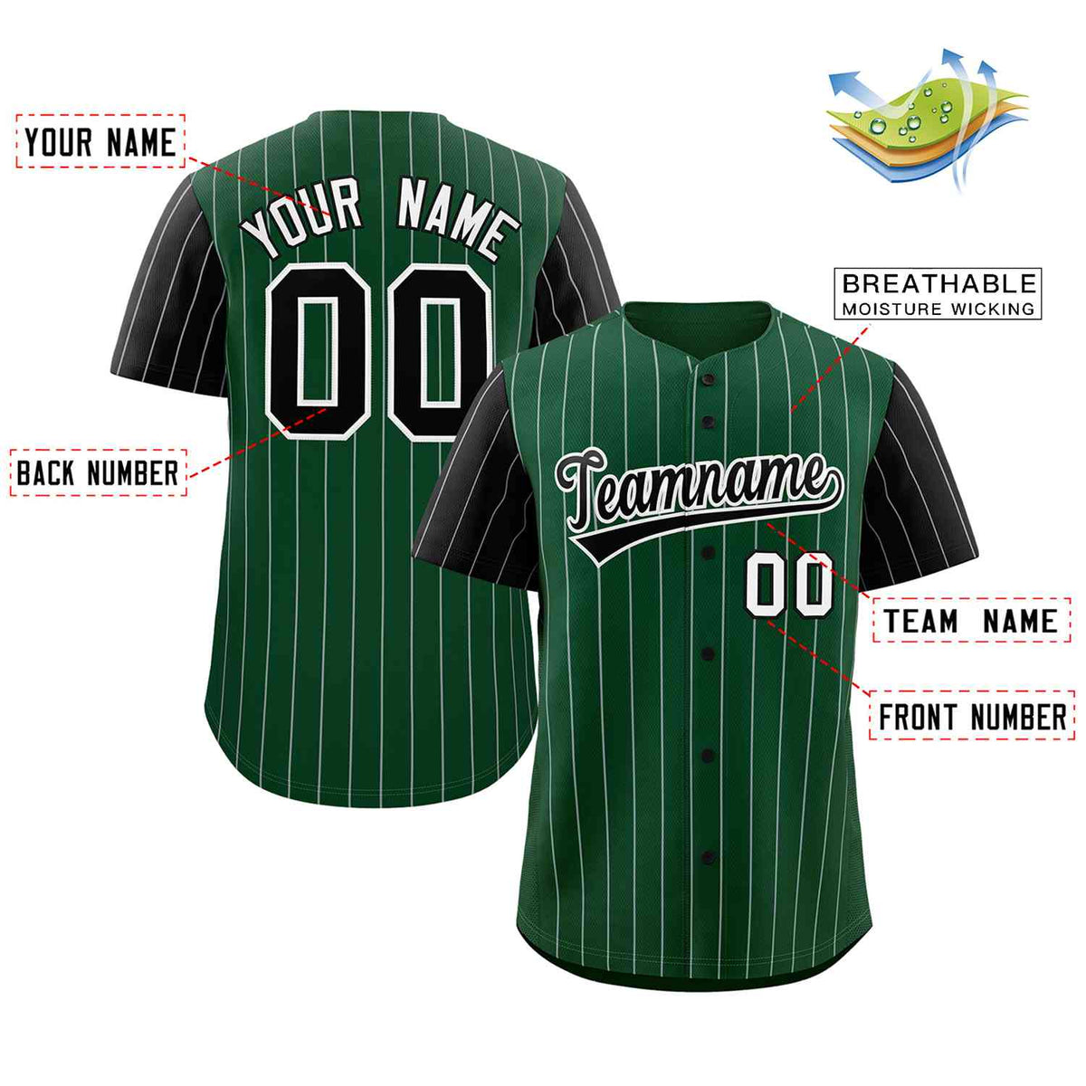Custom Green Black-White Stripe Fashion Raglan Sleeves Authentic Baseball Jersey