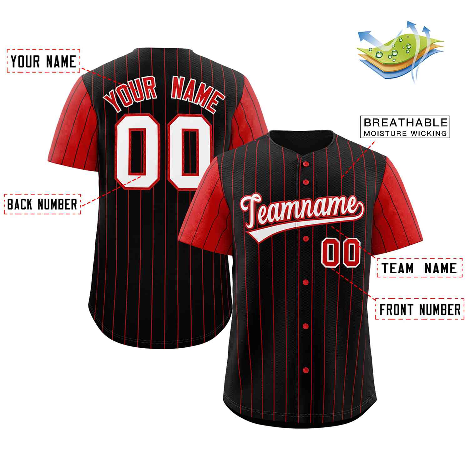 Custom Black White-Red Stripe Fashion Raglan Sleeves Authentic Baseball Jersey