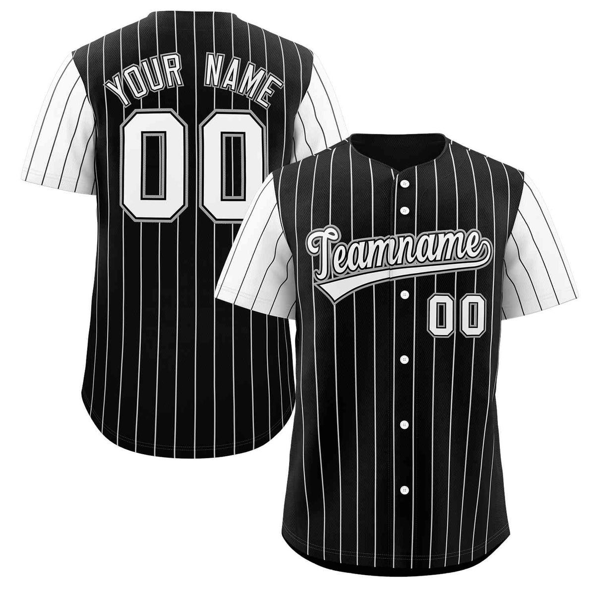 Custom Black White Stripe Fashion Raglan Sleeves Authentic Baseball Jersey