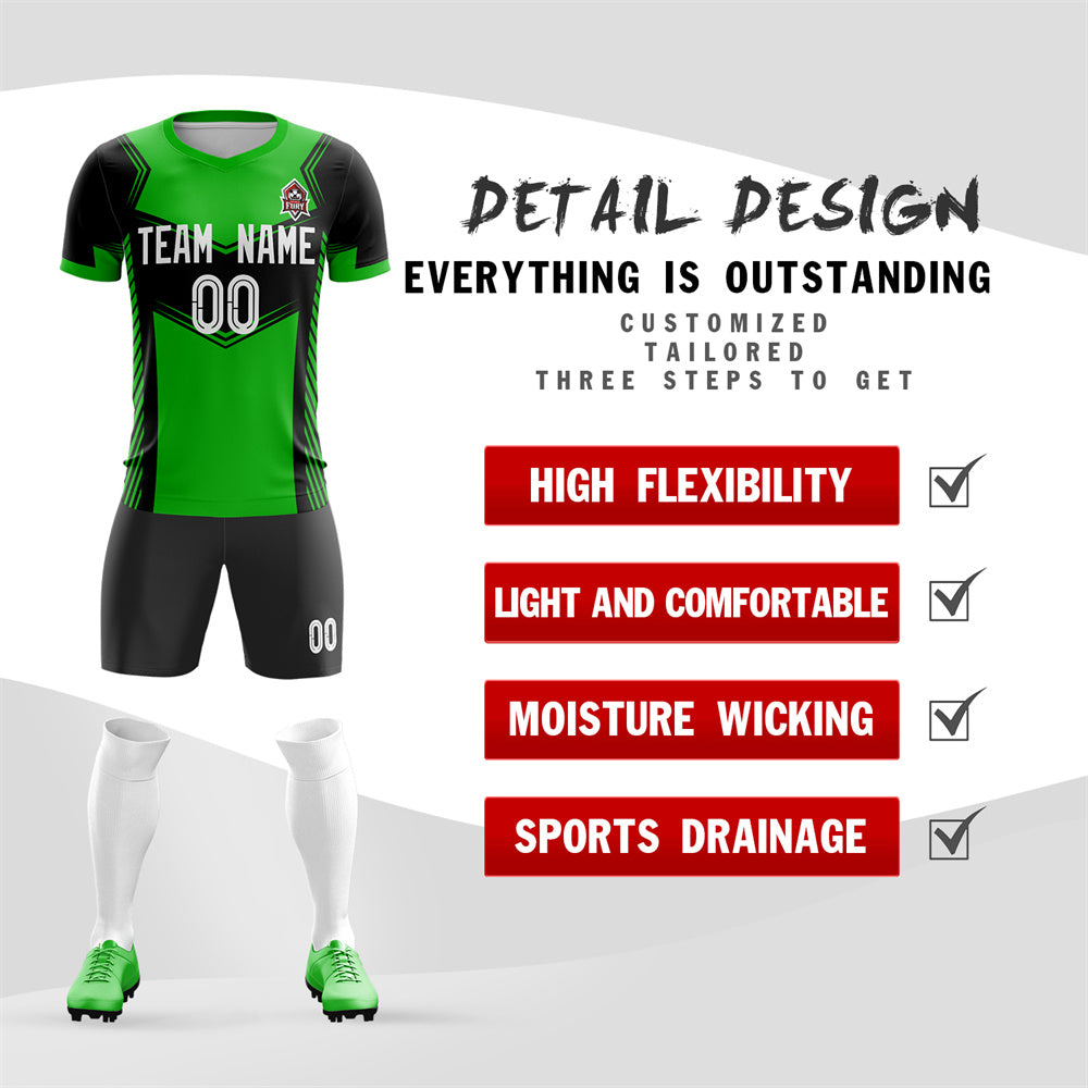 Custom Green Black Soft Training Uniform Soccer Sets Jersey