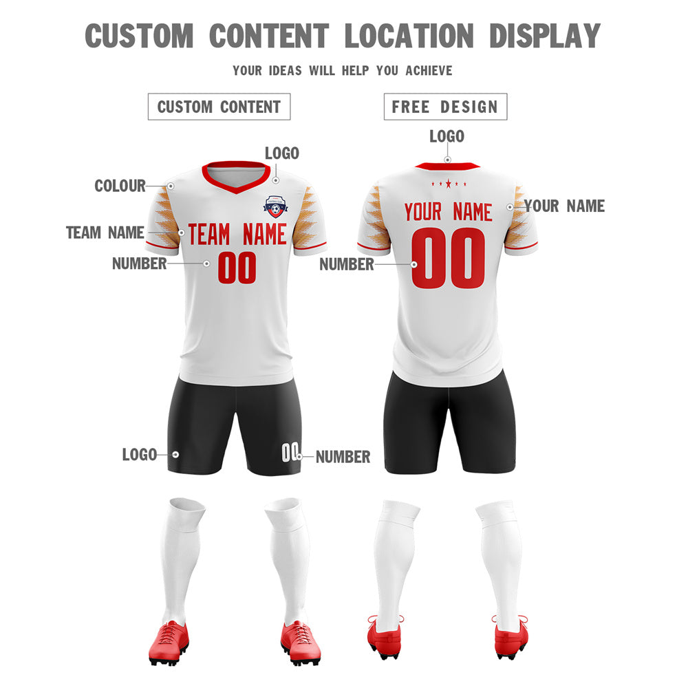 Custom White Red V-Neck Soft Training Uniform Soccer Sets Jersey