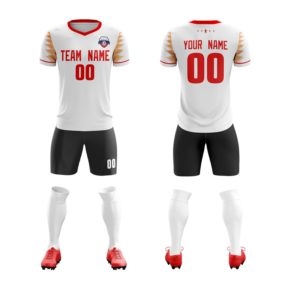 Custom White Red V-Neck Soft Training Uniform Soccer Sets Jersey