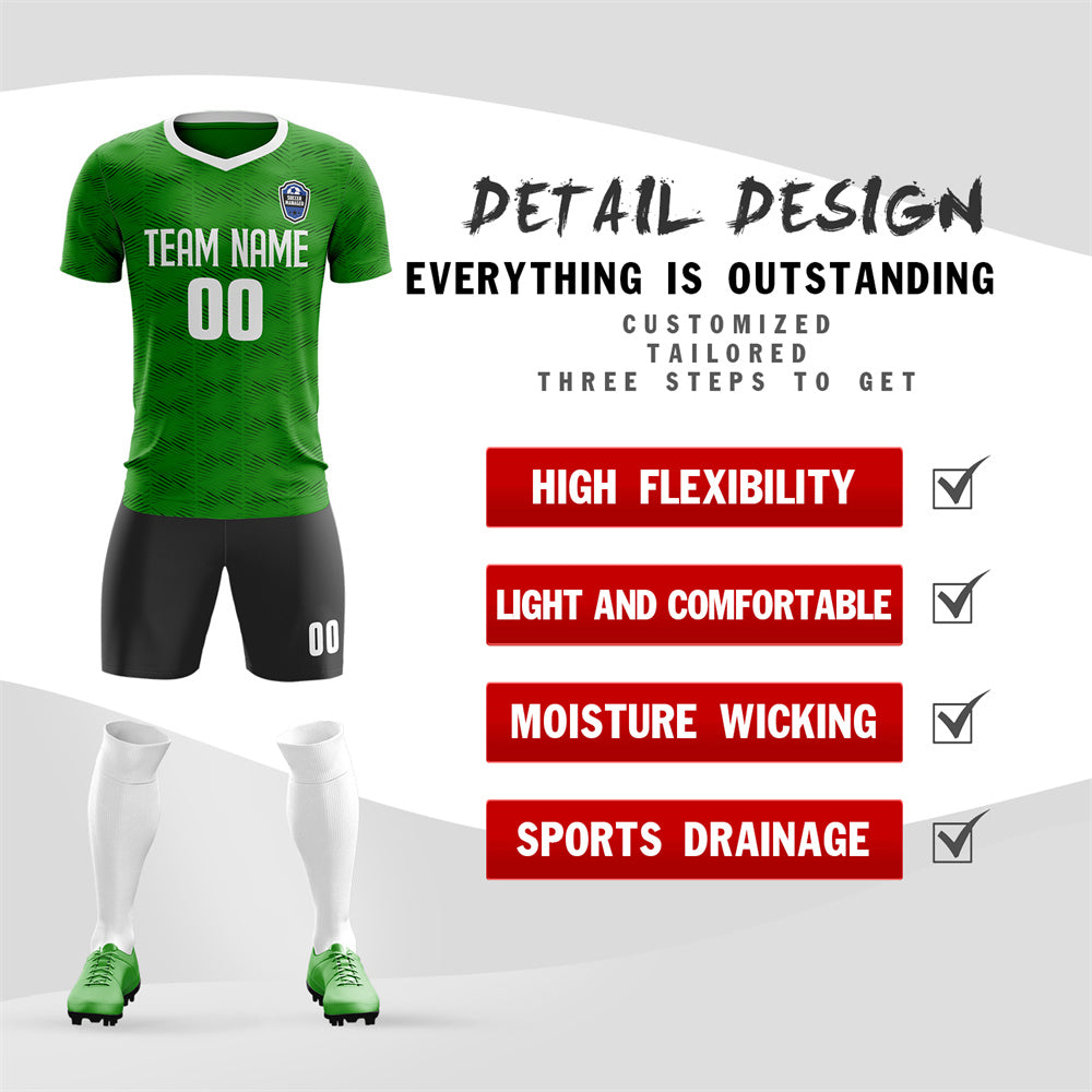 Custom Green Black White Quick Dry Training Uniform Soccer Sets Jersey