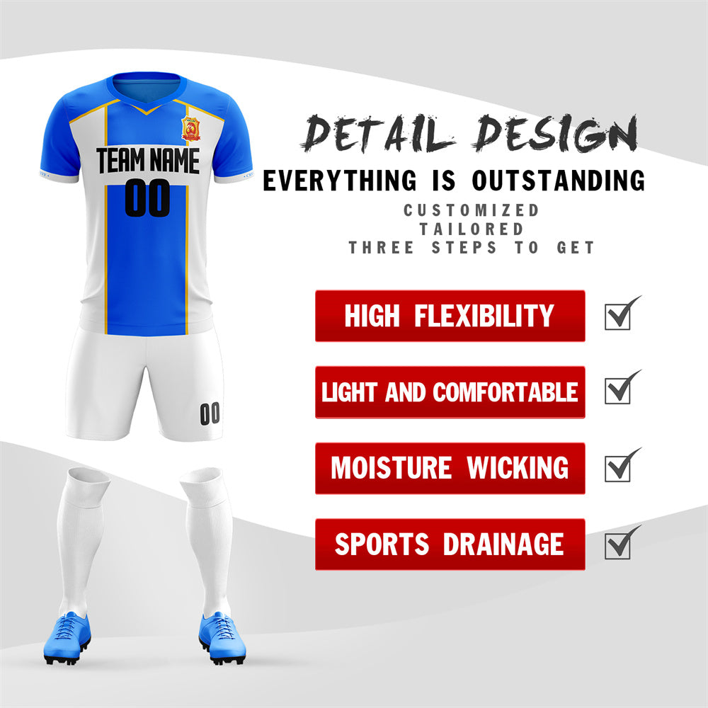 Custom Blue White-Yellow Training Uniform Soccer Sets Jersey
