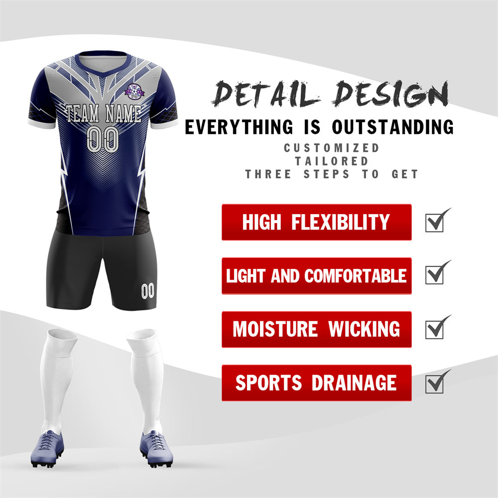 Custom Navy Gray-Black Training Uniform Soccer Sets Jersey