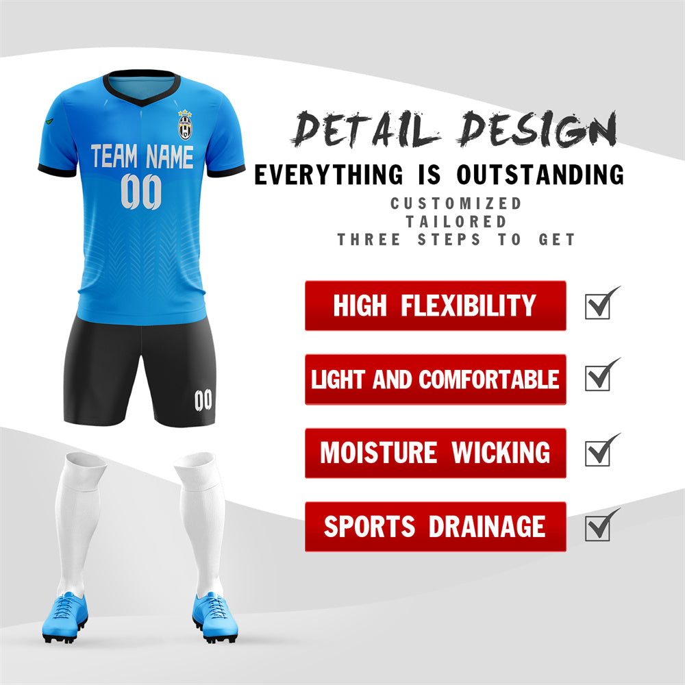 Custom Powder Blue Training Uniform For Men Soccer Sets Jersey