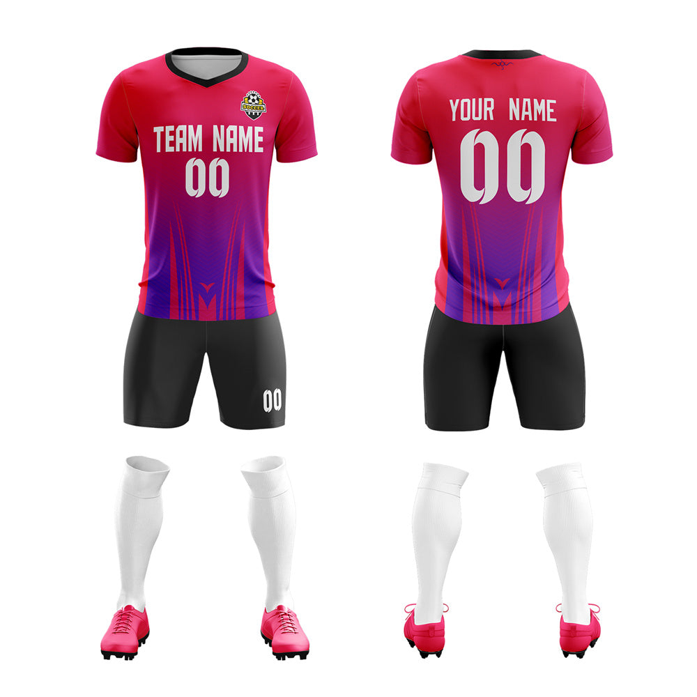 Custom Pink Black Sports Training Soccer Sets Jersey