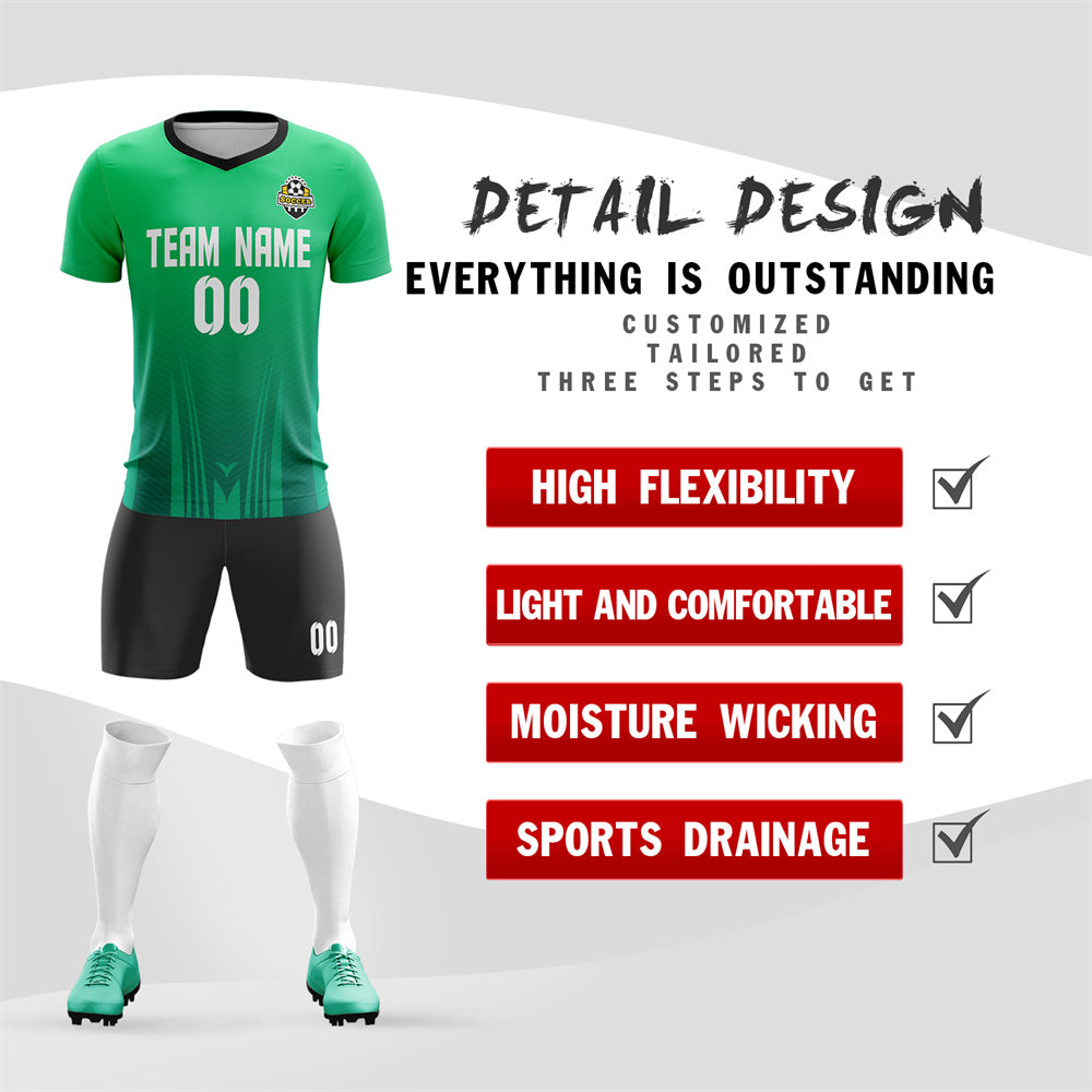 Custom Green Black-White Breathable Soccer Sets Jersey