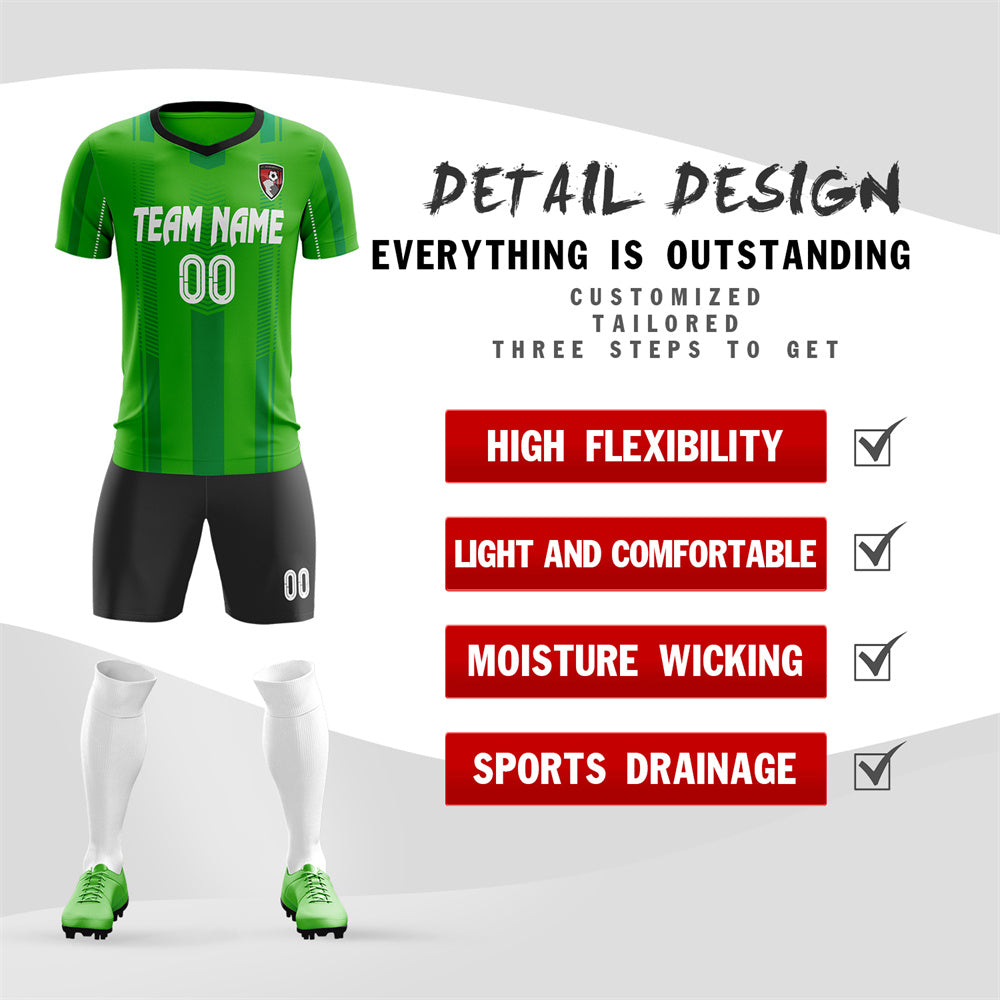 Custom Green Black Breathable Soccer Sets Jersey